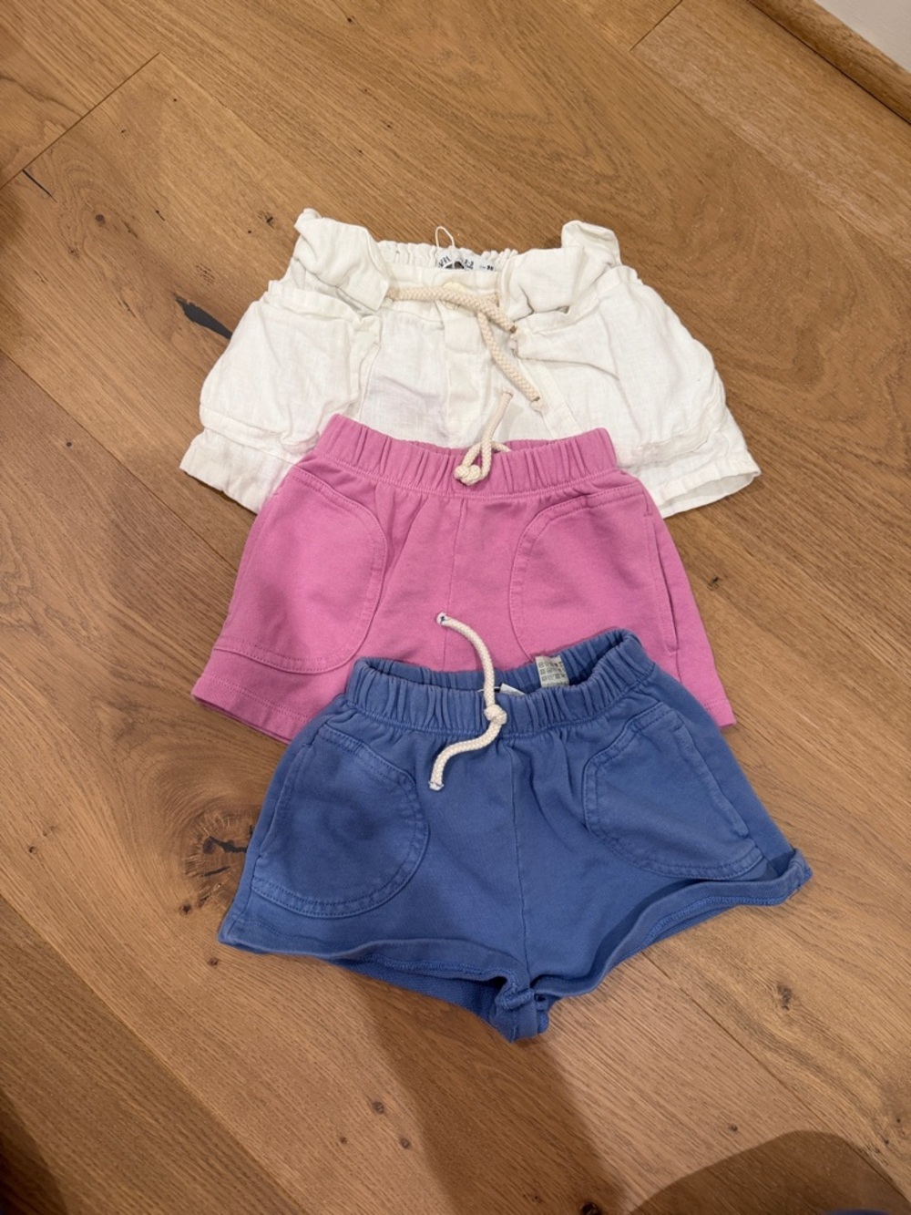 Zara Girls' Shorts Set - Cream, Pink & Blue